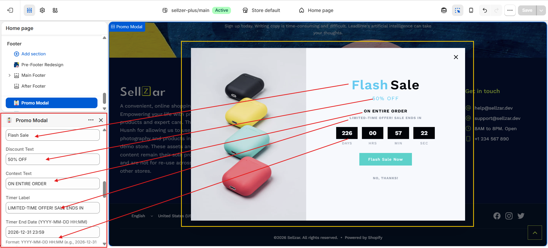Promo Modal Content Settings